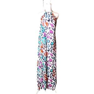 Venus Halter Sleeveless Animal Printed Open Back Maxi Long Dress size L
